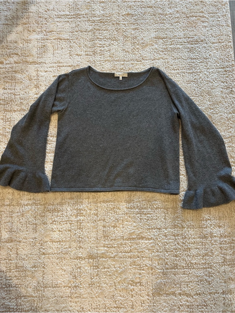 Milly 100% Cashmere Gray Ruffle Cuff Sweater Size L